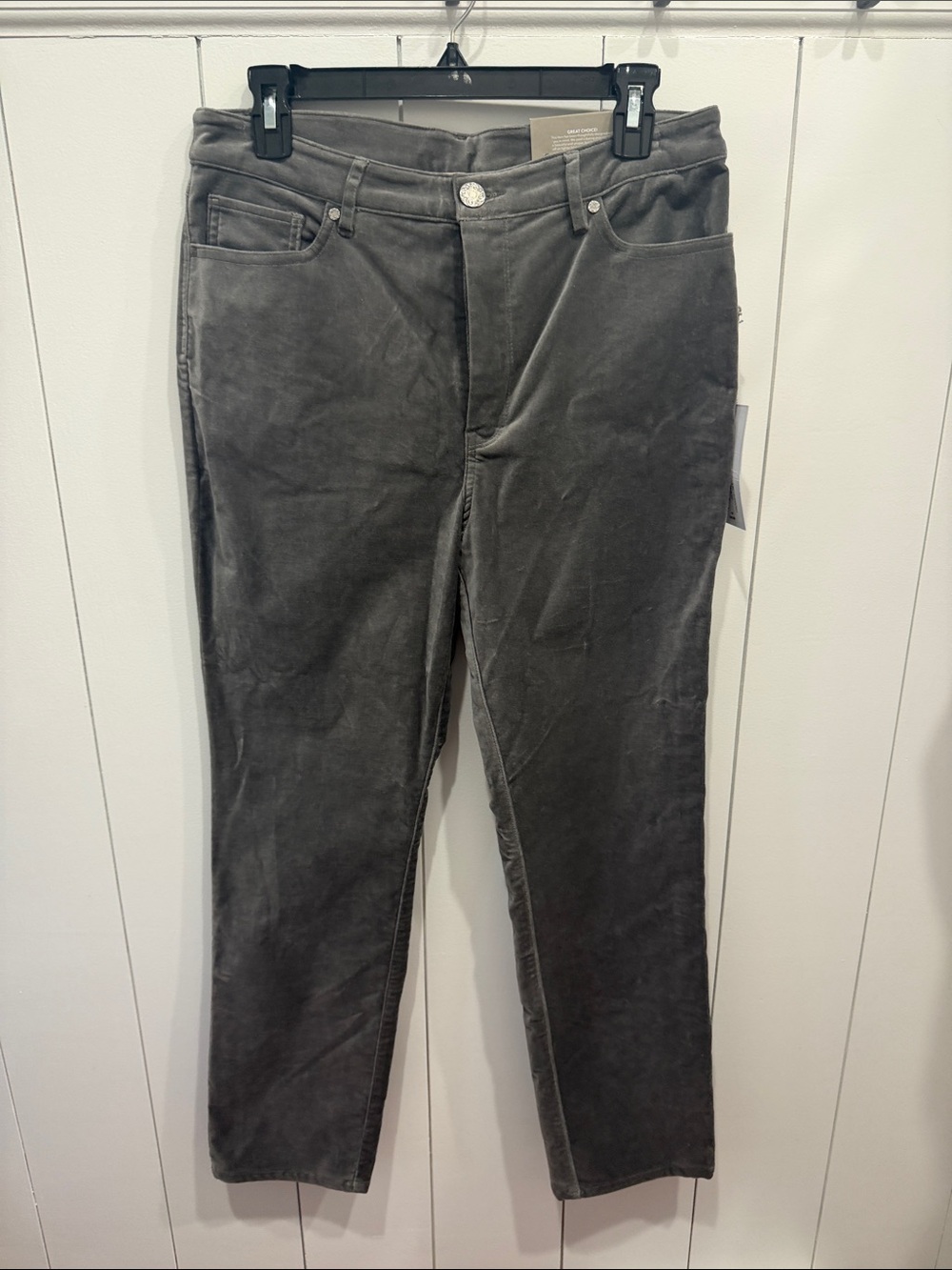 Soft Surroundings Blakely Velvet Straight Leg Pants Grey Size 10 NWT